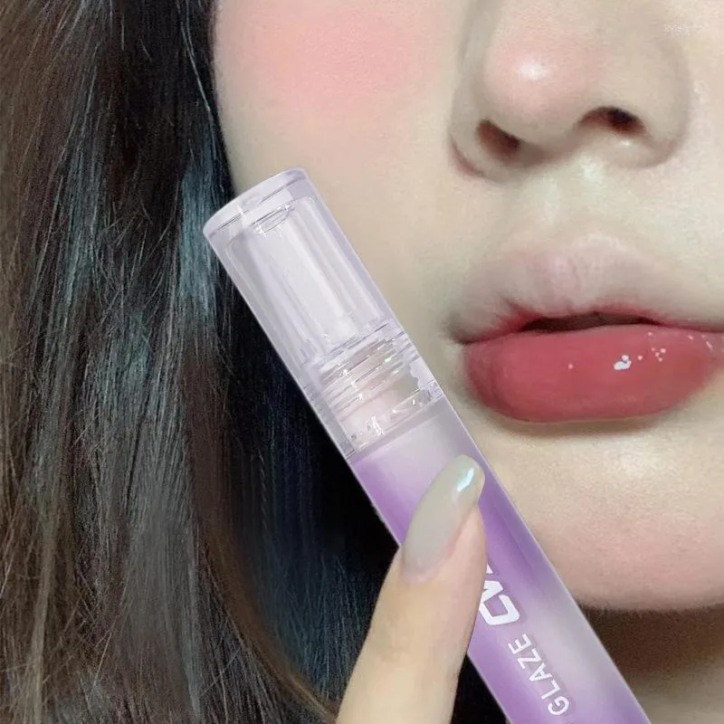 Lip Gloss Purple Tube Korean Mirror Glaze Waterproof Matte Sexy Red Liquid Lipstick Long-lasting Moisturizing Lips Makeup