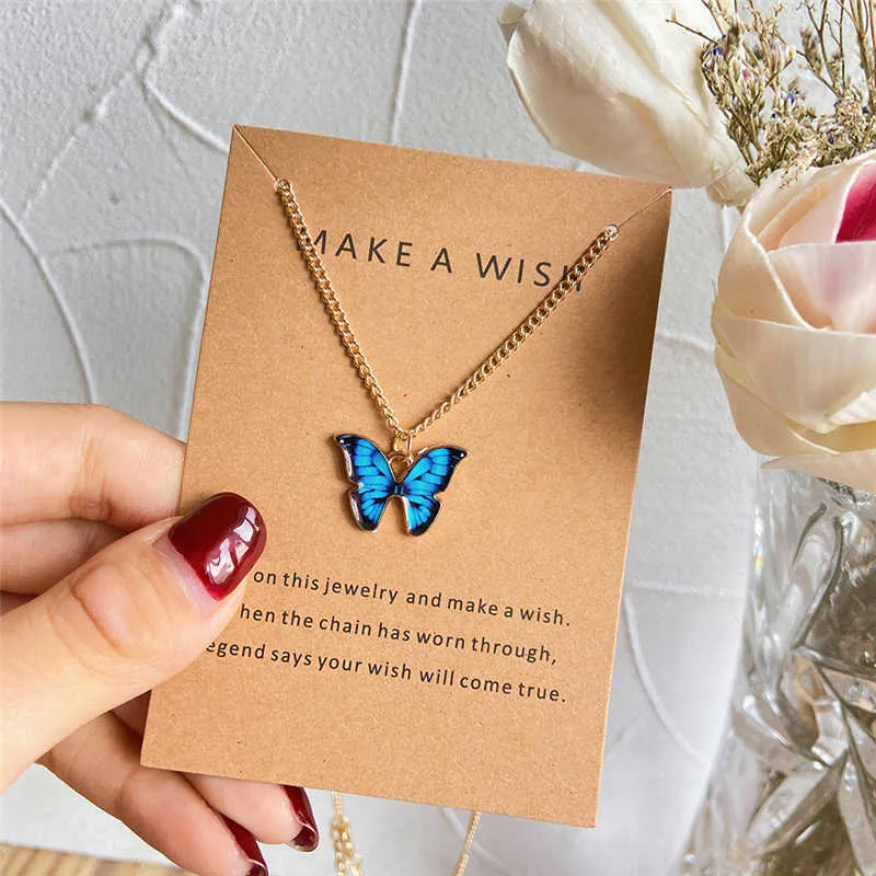 Finetoo Trendy Multiple Colors Butterfly Necklace Thin Chain Colorful Pendant Necklace For Women Jewelry From 26 38 DHgate