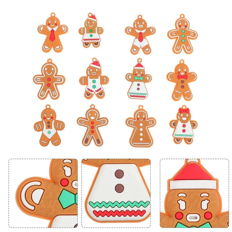 Decorações de Natal 12pcs Gingerbread Man Ornaments Tree Holding Decor