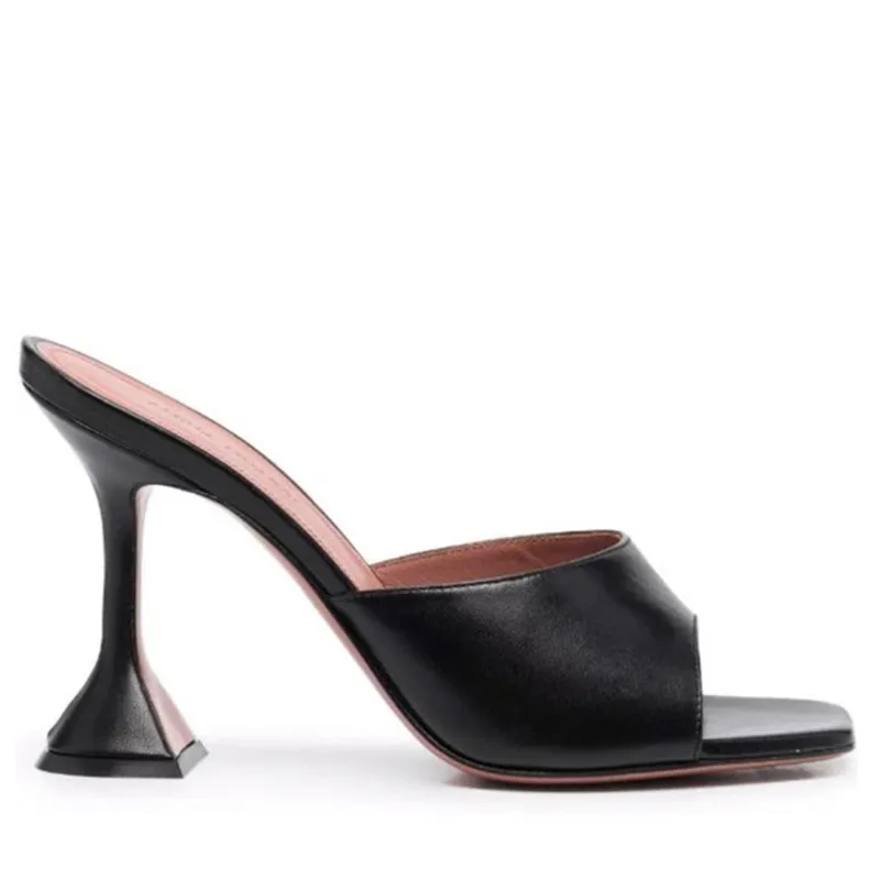 Fårskinnstofflor Amina Muaddi sandaler Modedesigner damskor 9,5 cm högklackat Partysandal 35-42 högkvalitativ mjuk äkta lädertoffel Fabriksskor