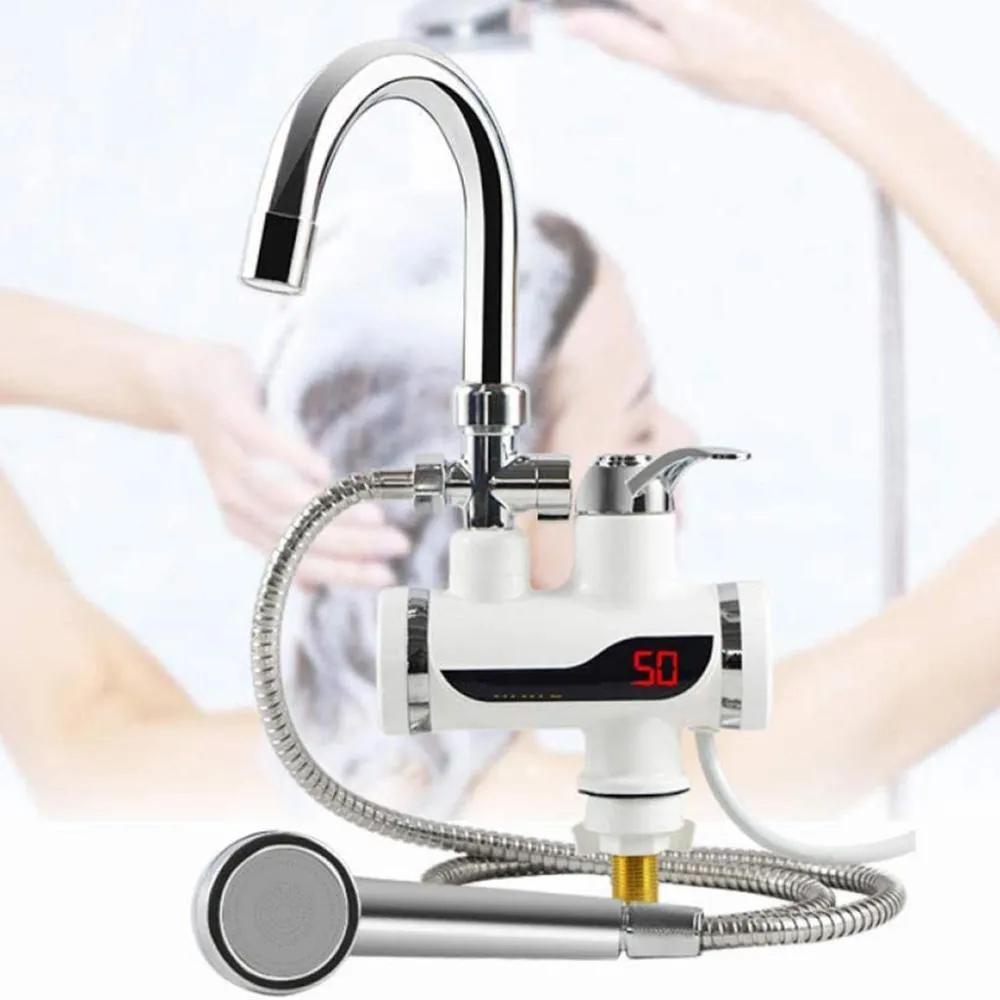 360ﾰ Electric Water Heater LED Display Instant Water Heating Shower Heater Hot Water Faucet 3000W Home Bathroom 220V