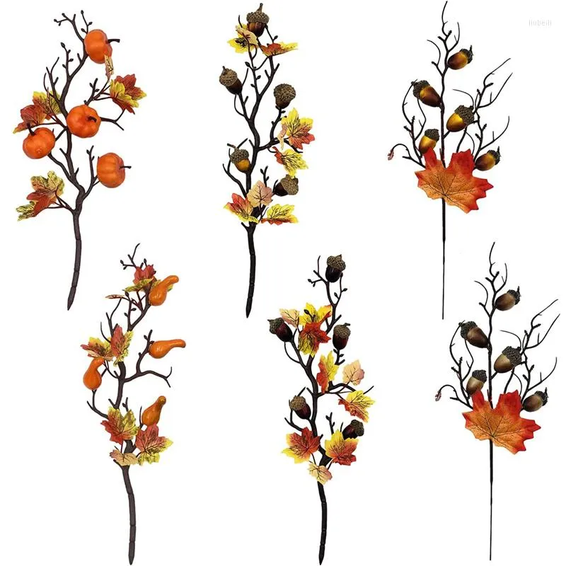 Fleurs décoratives branches de citrouille artificielles faux brindille tige fleur pics floraux pour Halloween Thanksgiving Festival décor