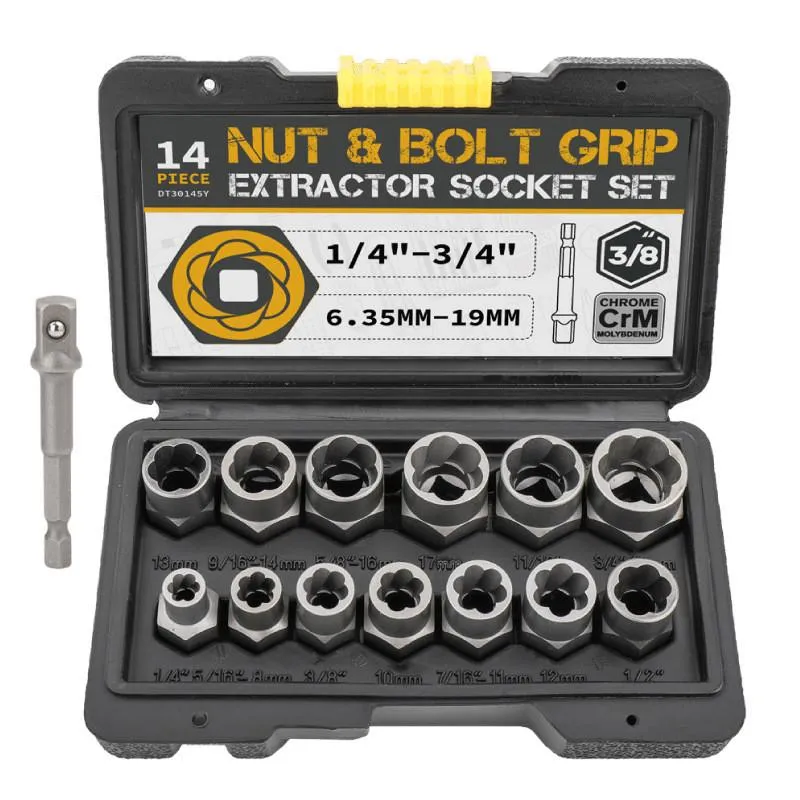 KONTAKTDOZEN 14PC 3/8 Socket Set Impact Bolt Nut Remover Tools Set Extraction Bolt Extractor Tool Set för att ta bort skadade bultar Muttrar Skruvar