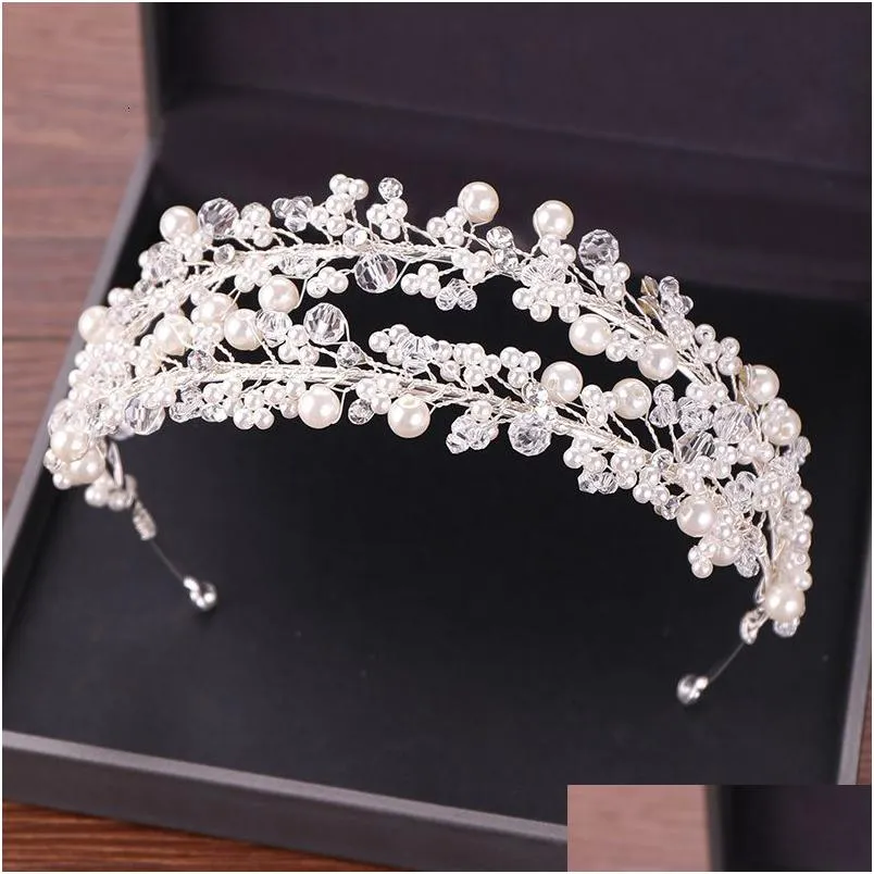 Bijoux De Cheveux Blanc Perle De Mariée Bandeaux Diadèmes Couronne Bandeau Pour La Mariée Accessoires Chapeaux Drop Delivery Hairjewe Dhgarden Dhahq