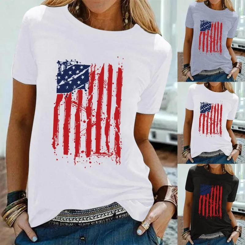 Women's T Shirts Women Printed Top Independence Day Shirt Casual Short Sleeve Round Neck Loose Super Comfy High Quality T-shirts In Stock