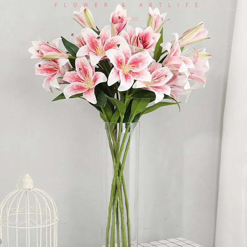 Fleurs décoratives lys artificiel pleine floraison faux Latex vraie touche Bouquets de fleurs avec 3 têtes décor de fête de mariage maison