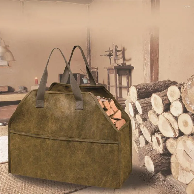 Storage Bags Firewood Carrie Bag Extra Large Canvas Portable Stand Up Log Carrier Tote Holder With Handle For Outdoor