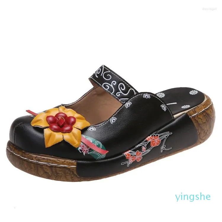 Floral Flops On Summers Slippers Shoes Out Wedge Slip Flip Vintage Womens  Hollow Women's Slipper Womens Wide Flip Flops Size 8 (Black, 7.5)