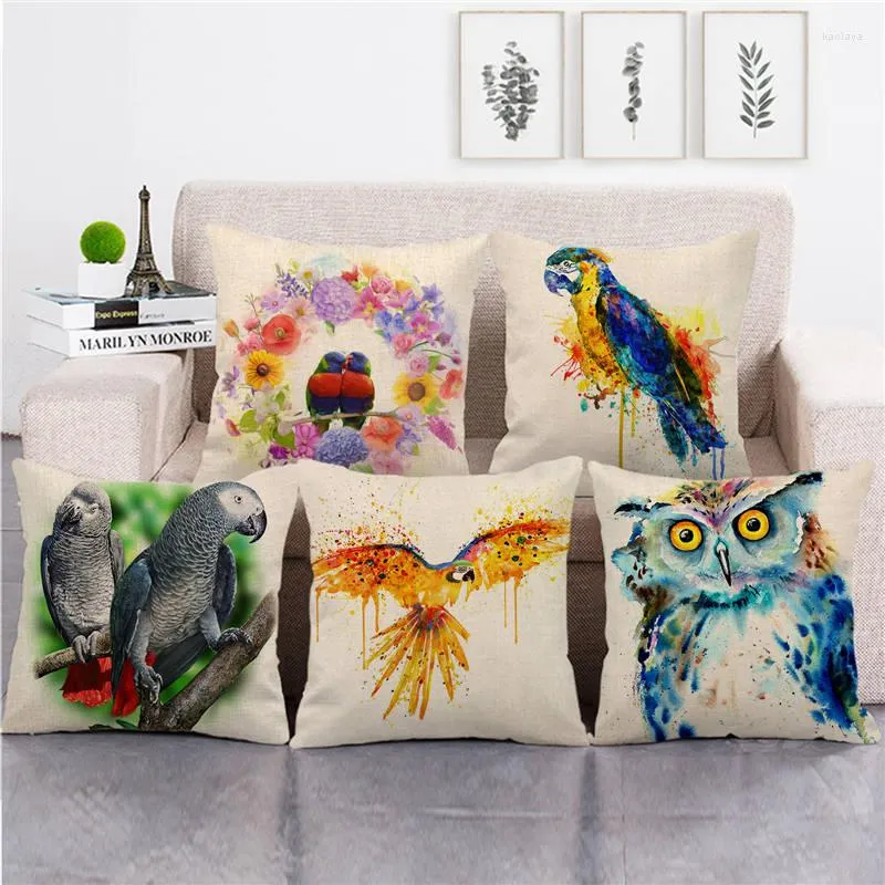 Pillow Wholesale Pillowcase Loving Husband And Wife Bird Parrot Cover Linen/cotton Sofa Decorative Pillows