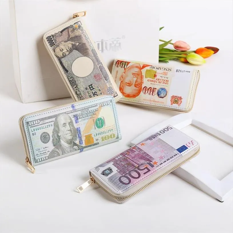 Mode stijl pu lederen mannen portemonnee draagbare afdrukken portemonnee lange stijl vrouwen portefeuilles dollars patroon creatieve portemonnee en 298v