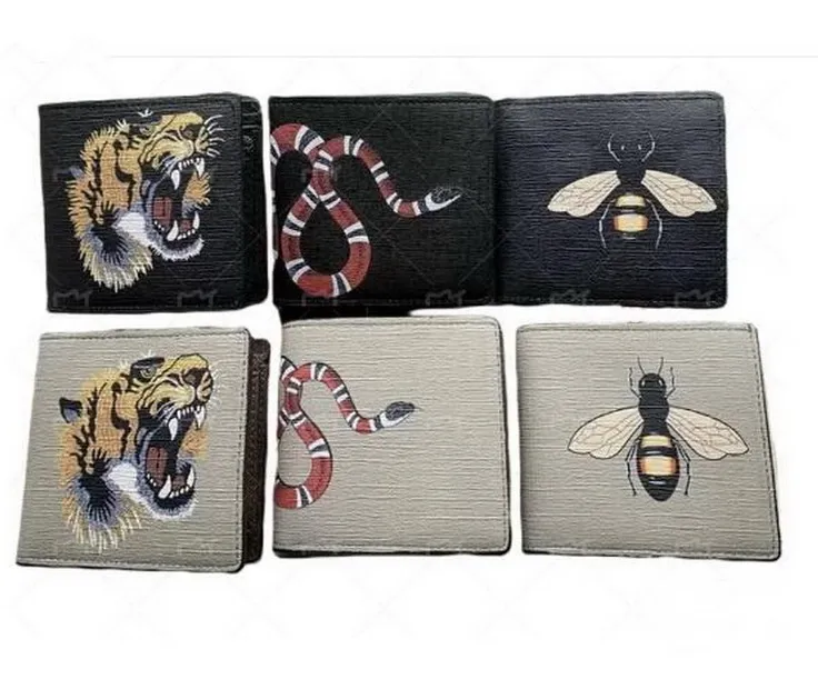 Mens Designers Animal Short Wallet Leather Black Snake Tiger Bee Wallets Women Long Style Luxury Purse Wallet Card Holders With Gift Box Good Quality Ha