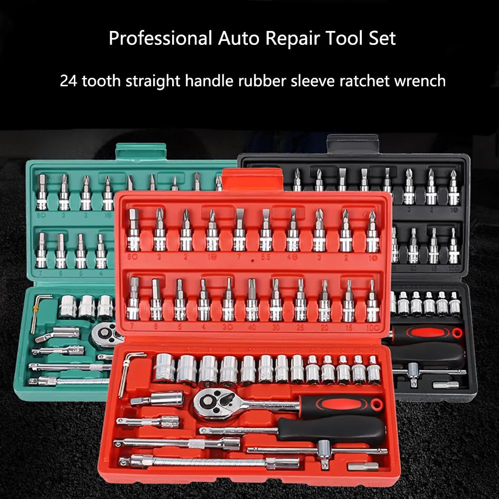 Contactdozen 46 pièces Kit de boîte à outils de réparation automobile professionnelle clé à douille combinaison à cliquet ensemble complet d'outils et d'accessoires multifonctionnels