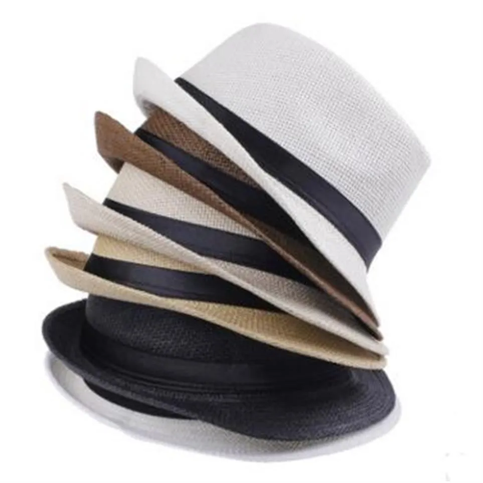 Fashion Men Women Straw Hats Soft Fedora Panama hoeden buiten gierige randkappen Jazz Straw Hat Outdoor Sun Hat 7 Colors Choose306r