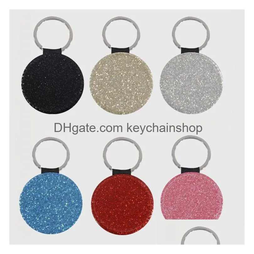 Sleutelringen 6 kleuren Sublimatie Keychain Creative Party Favor van Diy Blank Leather Keychains Round Heat Transfer Ring Druppel Leving Jewel DHS7G