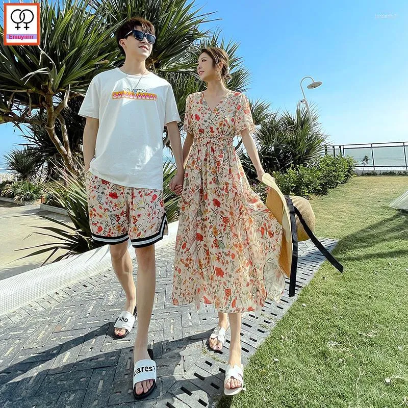 Party Dresses Lovers Matching Couple Clothes Summer Women Honeymoon Date Holiday Wear Cute Girls Strapless A Line Beach Bohemian Dress