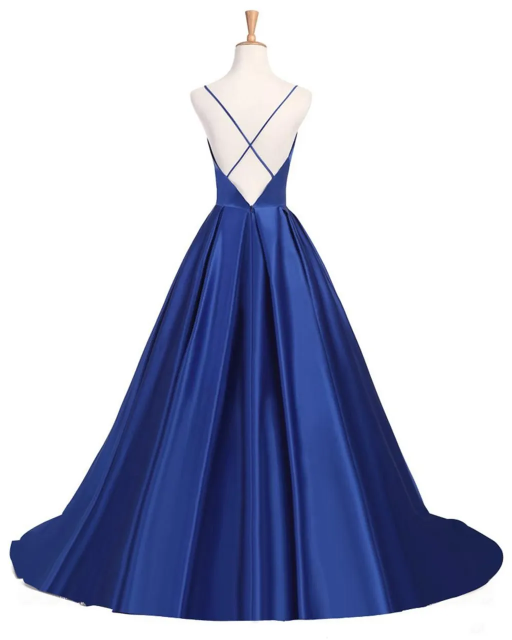 Royal Blue Satin A-Line v neck Evening dress with Halter Neckline and Chiffon Skirt - Perfect for Prom, Soiree and Evening Events