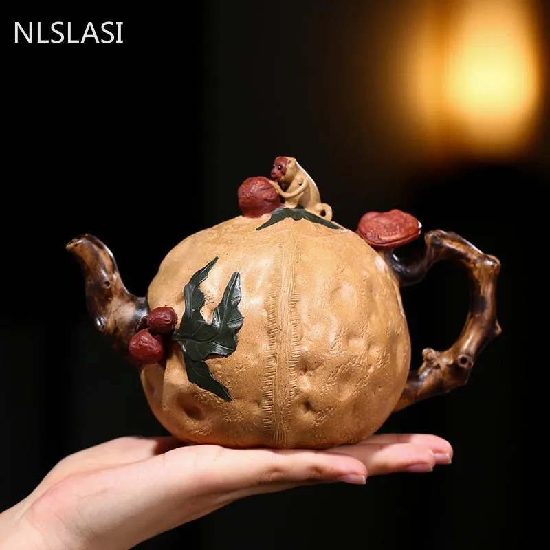 AUFFICILE A TEATURE YIXING HIME HAGGIO MADE LONGEVITÀ LONGEVITÀ PEACH GANODERMA PERIPLA CARIGLIA TEAPOT CERIMONIO CINESE TEA CINESSA CHIUSITÀ NASTANTE 540 ML