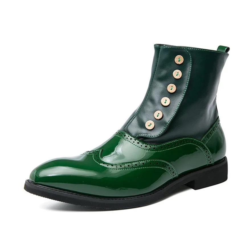 New Arrival Mens Green Ankle Black Boots For Men Pointed Toe