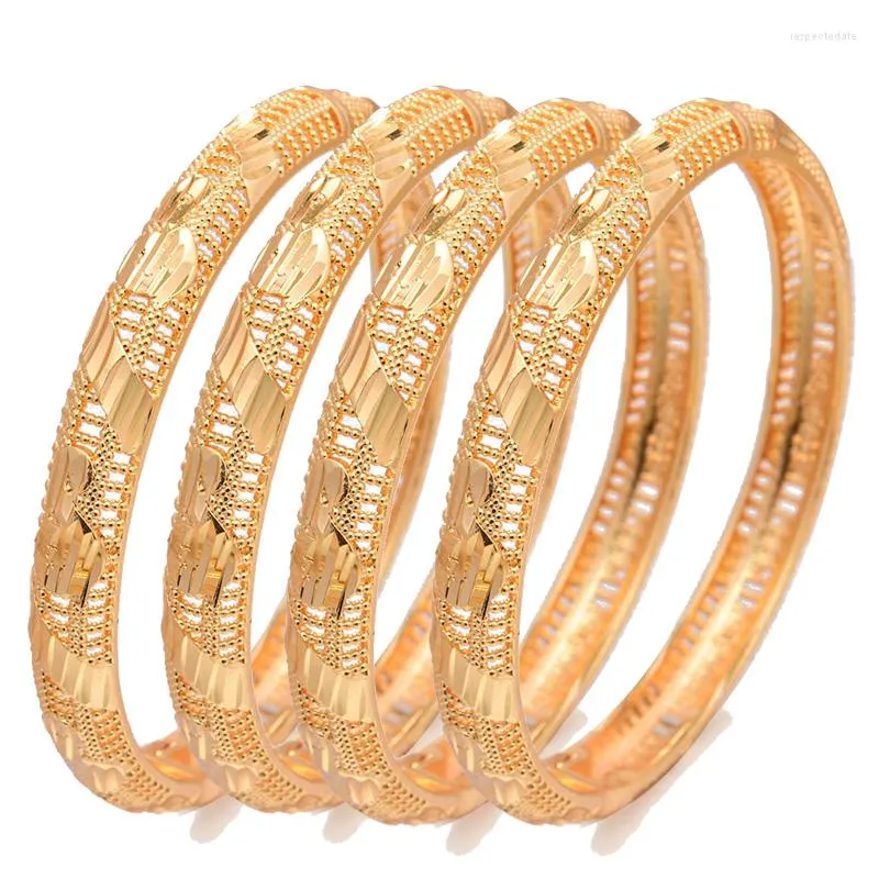 Bangle Wando 4pcs/lot Gold Colour Bangles For Women/Girl Middle Eastern Jewelry Classic Curved Waves Copper Bracelets Gifts