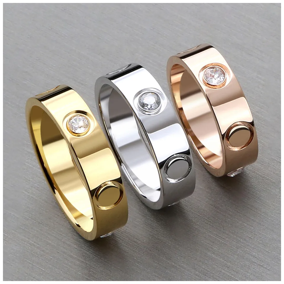 Love Wedding Band Ring Screw Ring 3 Diamonds Rings For Women Engagement Rings Jewelry For Man Fashion Jewelry Bague Mariage Bijoux Luxe Femme Schmuck Anello Anelli