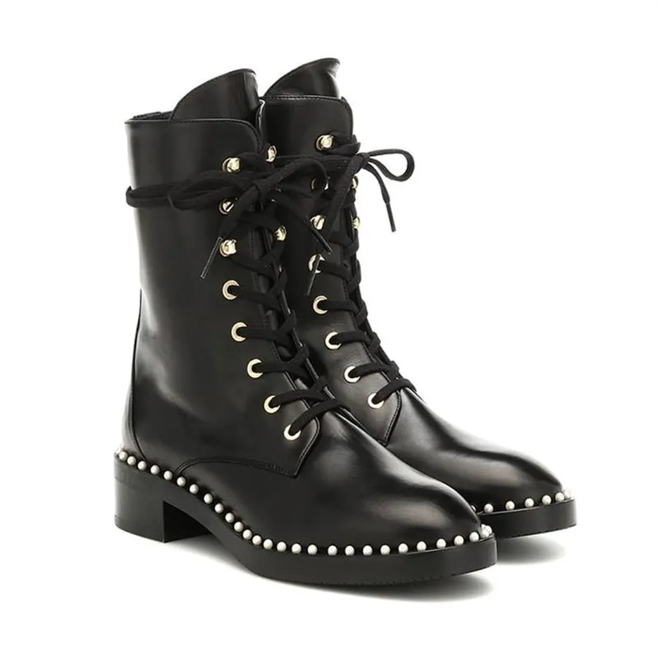 Hiver Femmes Bottines Perle Bottes De Combat Perles Cuisse Haute