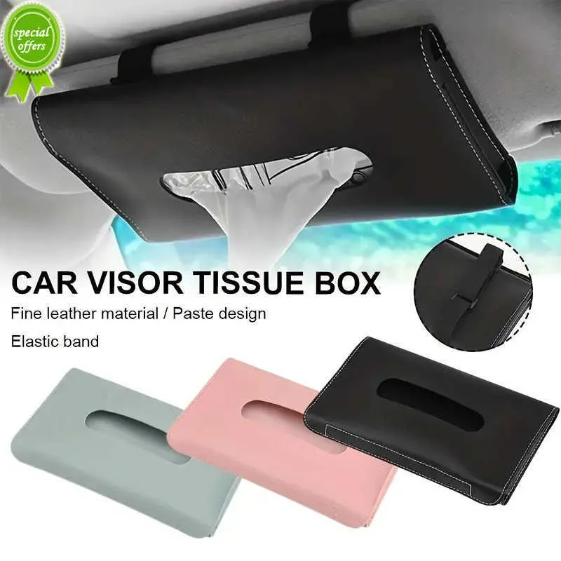 New Car Tissue Box PU Leather Car Sun Visor Hanging Tissue Box Holder Auto Interior Storage Organizer Napkin Holder Accessories New