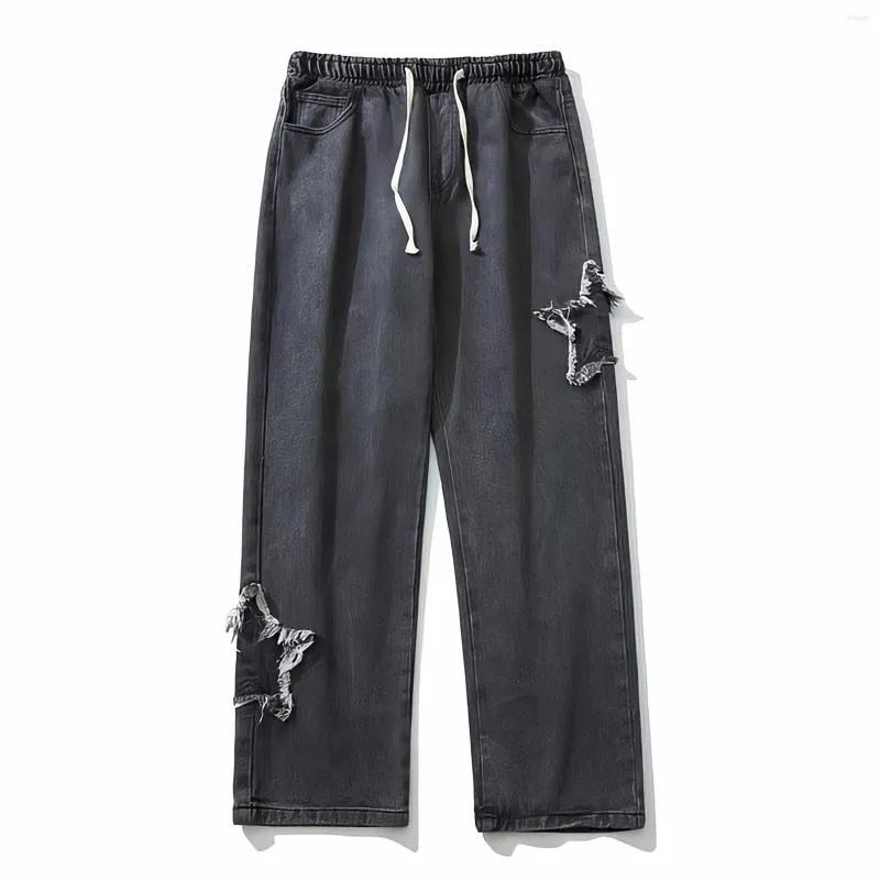 Men's Jeans Men Hippie Grunge Clothes Casual Straight Wide Leg Pants American Style Streetwear Vintage Y2k Embroidery Star