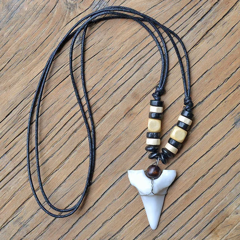 Gioielli Stile Bohemien 2 Collane Denti Di Squalo In Resina - 26cm - Foto 10