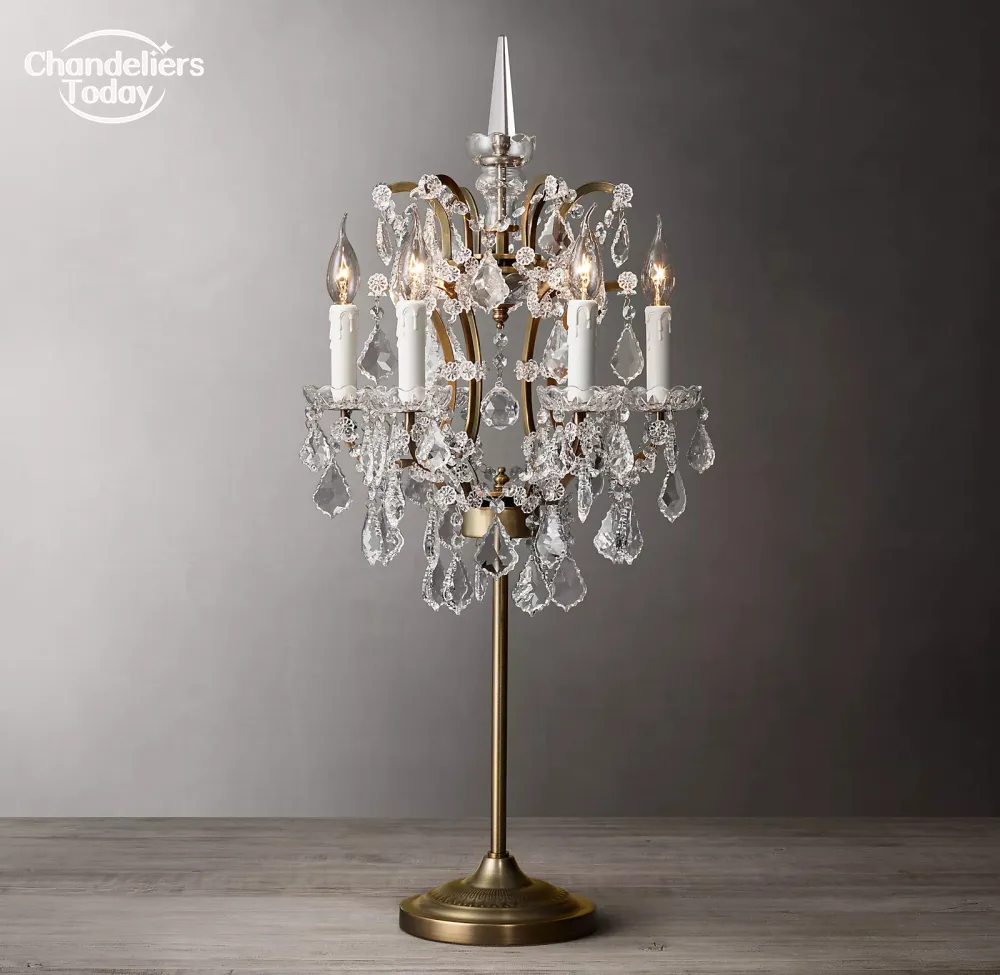 19: e C. Rococo Clear Crystal Table Lamps Vintage LED Vit mässingsskrivbordsljus för vardagsrumsstudie sovrum inomhusbelysning