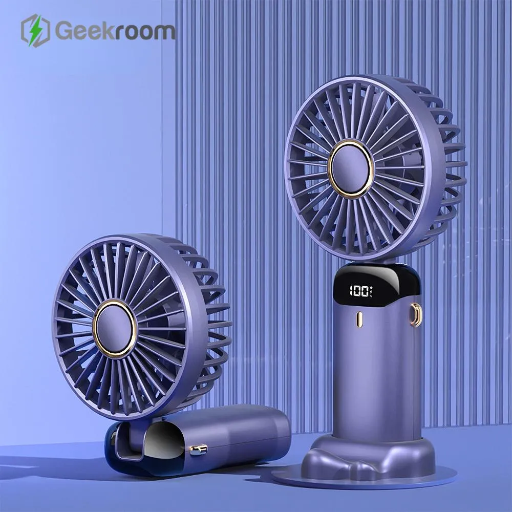 Fans Geekroom Mini Fan Portable Fan Ventilador Handheld Fan 8 timmar som håller tyst vikbar USB -laddningsbar med Power Display