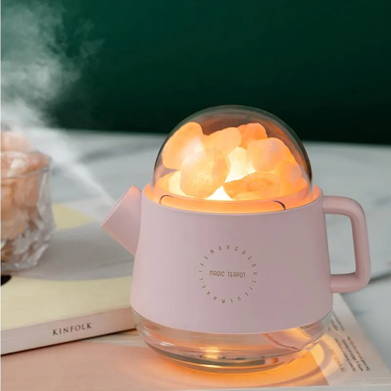 Luftfuktare Portable Crystal Aromatheraphy luftfuktare trådlös arom eterisk olja diffusor led ljus himalayan salt cool dimma luftfuktare