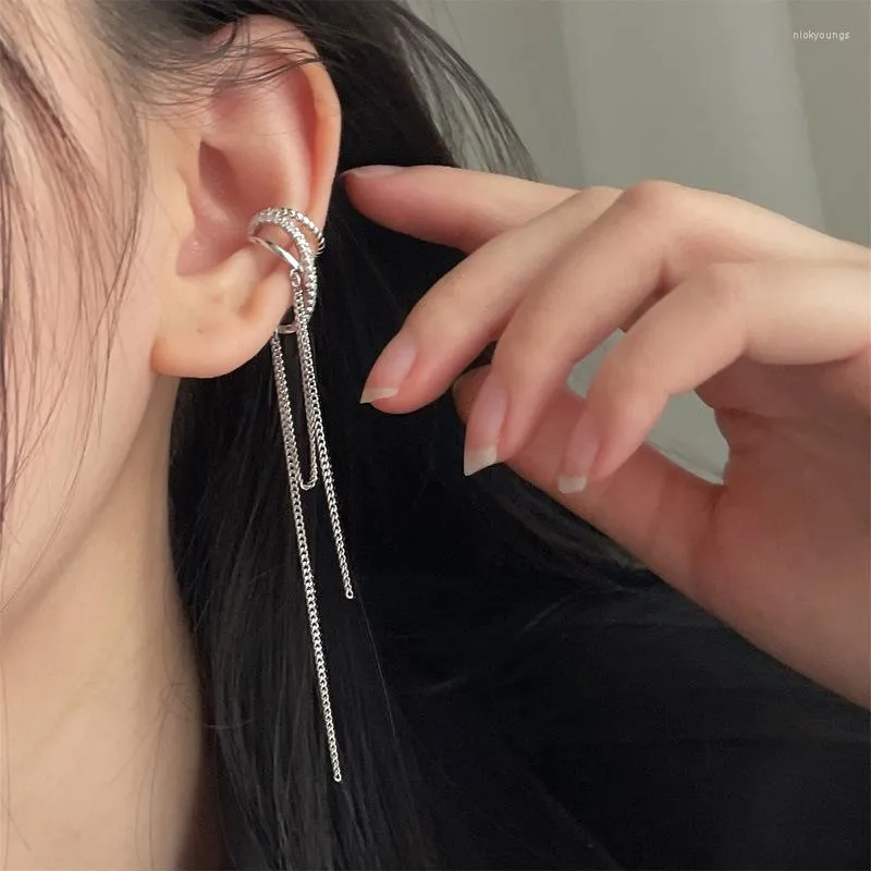 Backs Earrings Punk Style Multilayer Line Tassel Non-Piercing Cuff Ear Clip Earring For Women Shiny Chain Fake Cartilage Piercing Jewelry