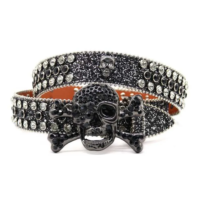 Bb Simon Belt Black Western Rhinestone Belt Silver Skull Bb Simon Belt Black Western Rhinestone Belt Silver Skull