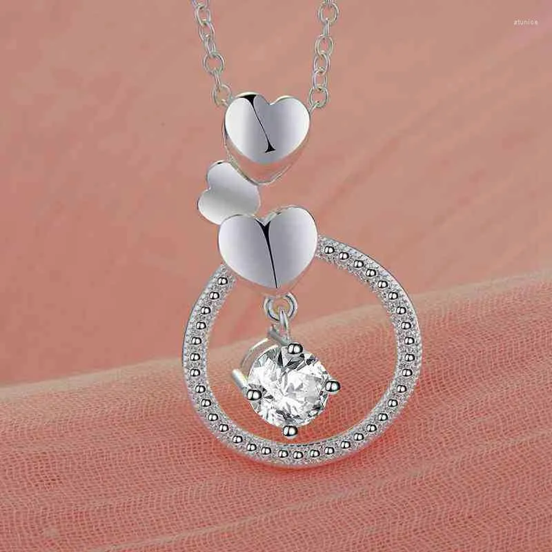 Chains 925 Stamped Silver Fine Heart Circle Pendant Zircon Necklace For Women Fashion Party Wedding Accessories Jewelry Gifts