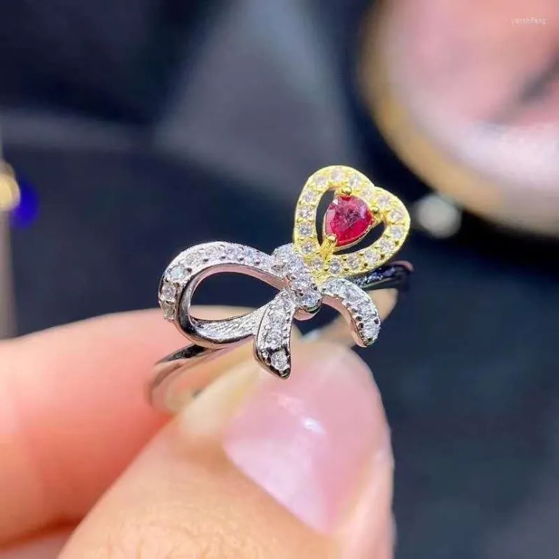 Rings de cluster simples elegante moda rubi anel natural e real 925 prata esterlina para homens ou mulheres