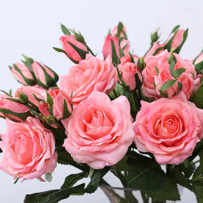 Kwiaty dekoracyjne Wysokiej jakości różowy różowy czerwono -jedwabny piwonii sztuczny bukiet luksusowy fałszywy fałszywy do domu w domowej dekoracji ślubnej