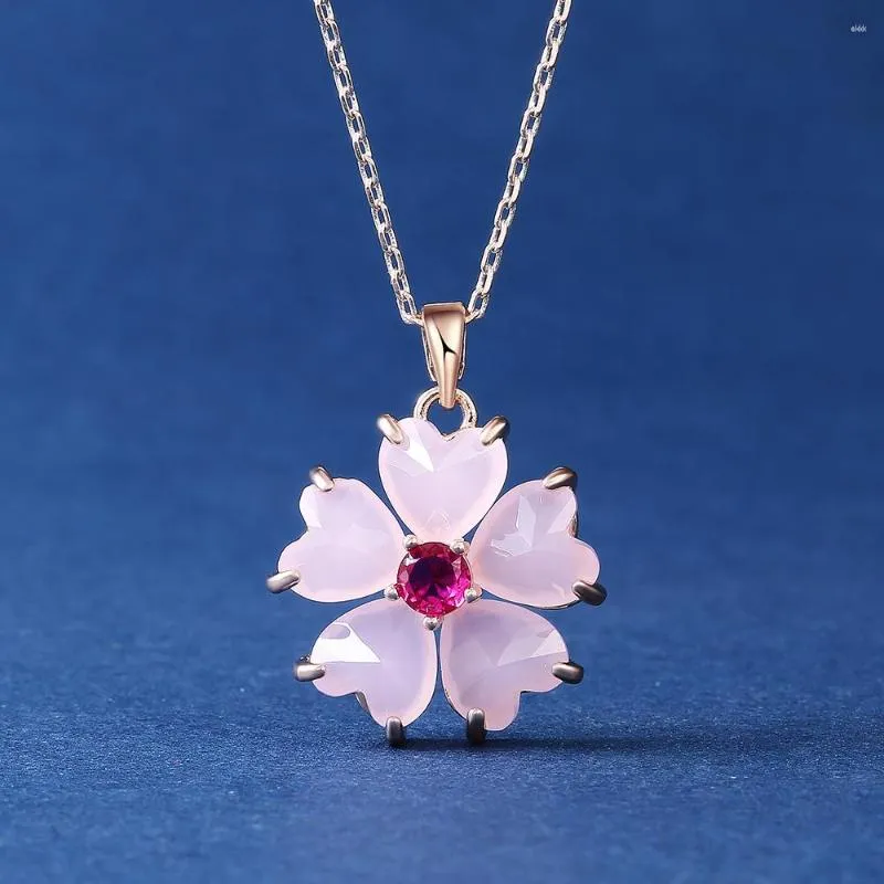 Pendant Necklaces Aesthetic Pink Flower Bridal Wedding Necklace Romantic Female Party Accessories Chic Gift Statement For Women