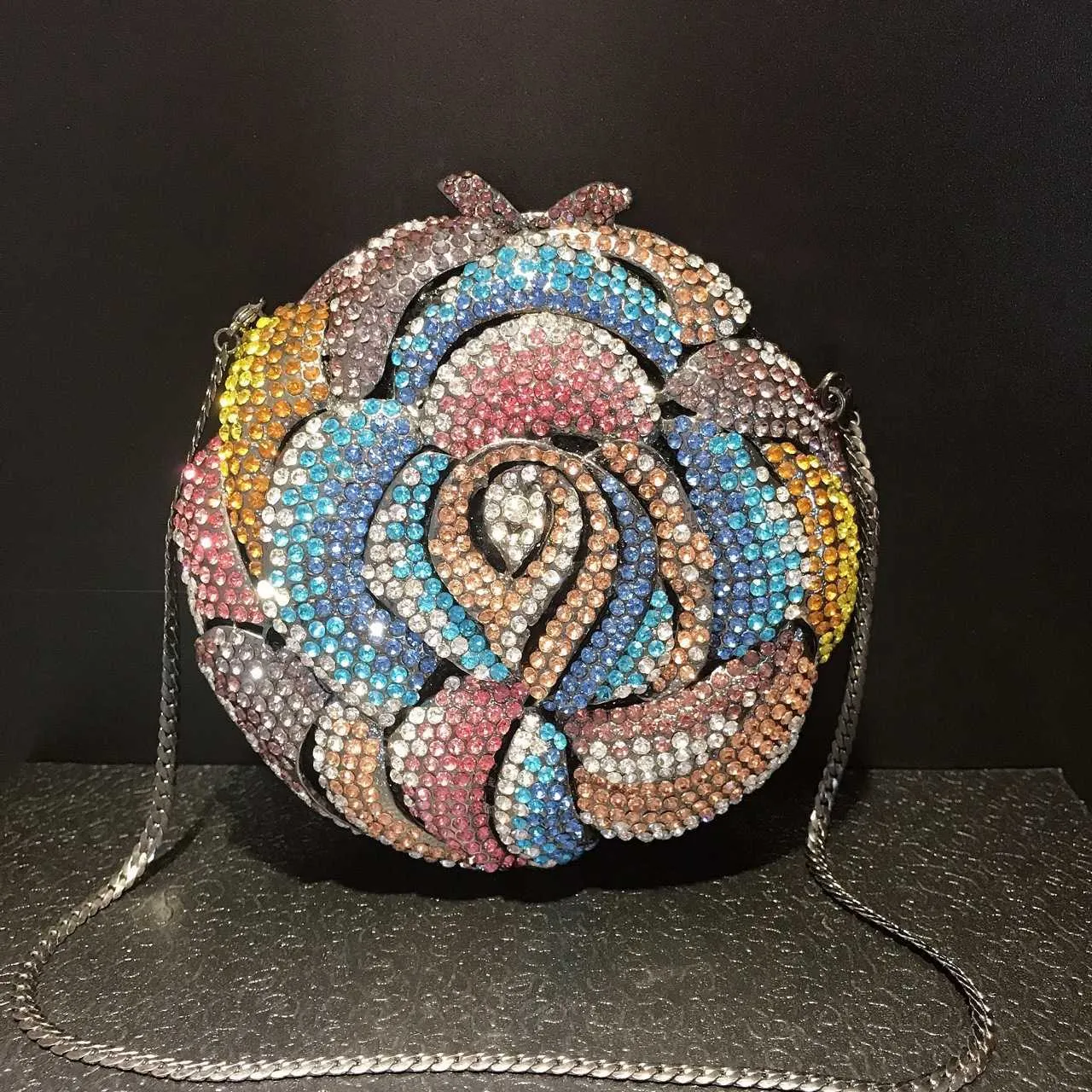 Borsa da pranzo, borsa tridimensionale rotonda da banchetto, borsa da donna, borsa con diamanti intarsiati di stelle marine di corallo 230513