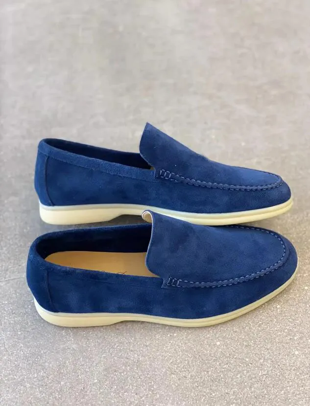 Luxury Designer Shoes Charms Embellished Walk Suede Loafers Couple Genuine Mens Leather Casual slip on flats for Men Women Sports Dress shoe 36-46