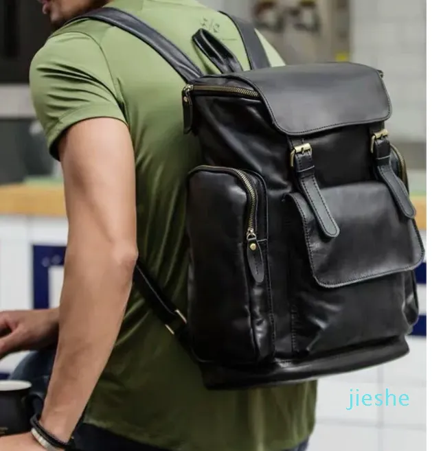Genuine leather outlet mens backpack