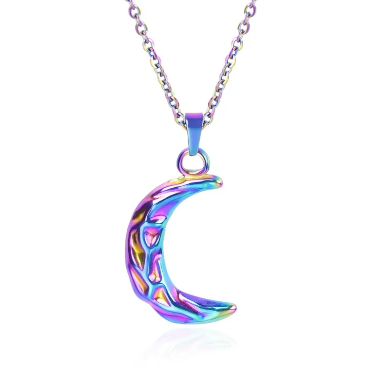 1PC Śliczne proste naszyjniki w zawieszce księżyca dla kobiet Buhemia Rainbow Srebrny kolor łańcucha Choker Naszyjnik stali nierdzewnej Biżuteria