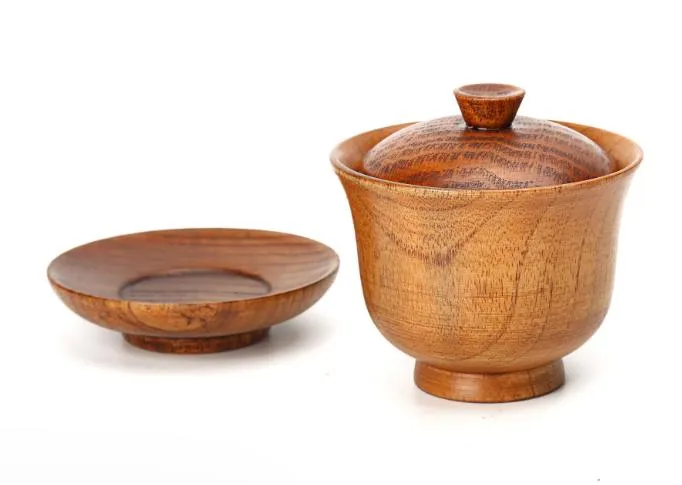 Conjunto de talheres criativos de chá, tigela de madeira sólida, copo de madeira, três conjuntos de tigelas, acessórios de chá kungfu