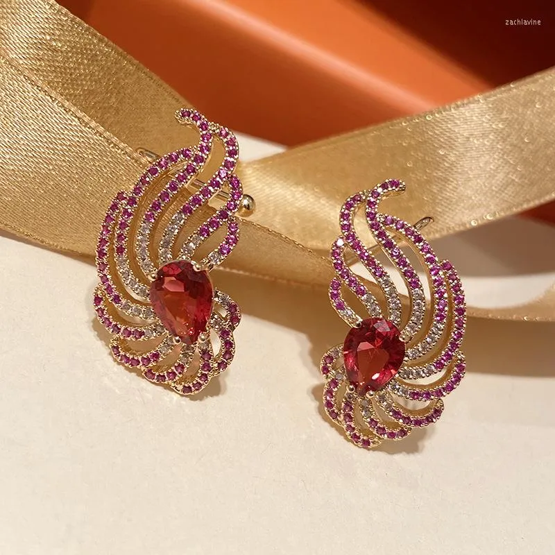 Boucles d'oreilles pendantes luxe court feu Phoenix rouge goutte Zircon cubique Simple Banquet haute qualité vacances mariage demoiselles d'honneur bijoux