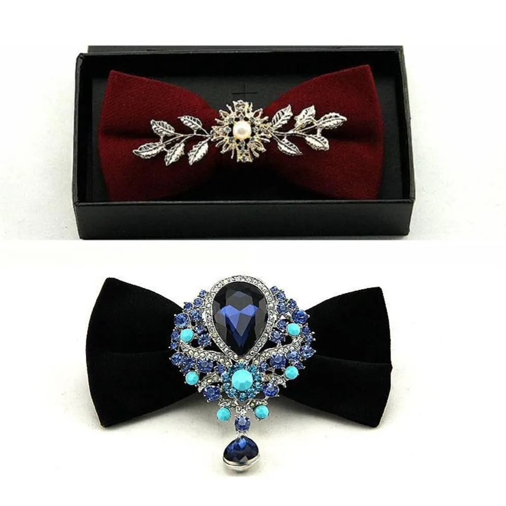 najlepsza odzież na mężczyzn wieczorową imprezę Wedding Wedding Krawat Diamentowy motyl wełniany wełna Bowknot Casual Bowties Stage Boxed Prezent280f