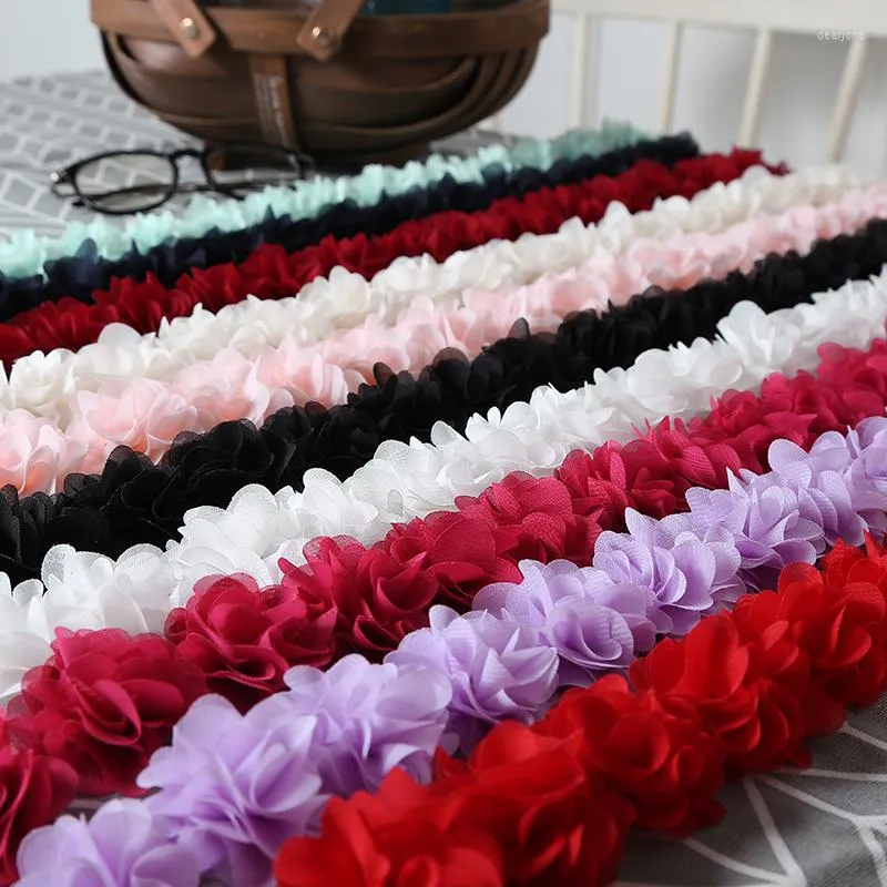 Accessori per capelli 26 fiori 14 colori fiori in chiffon 3D fai da te 5 cm larghezza pizzo decorazione nastro vestiti senza fascia