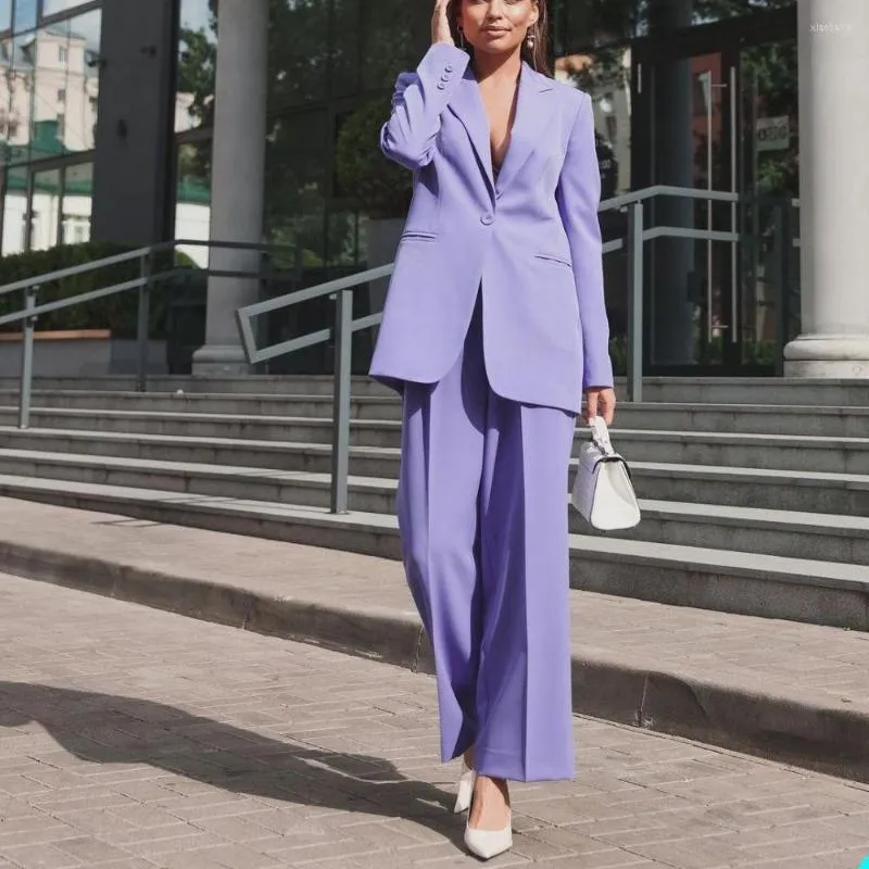 Femmes deux pièces pantalons violet femmes costumes sur mesure un bouton Blazer veste avec pantalon lâche affaires pantalons robe de soirée de mariage