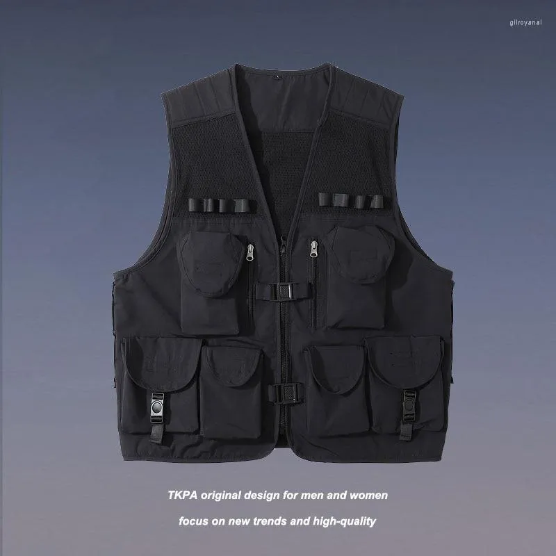 Herrenwesten High Street Fashion Marke Funktionelle taktische Weste Herren überlappende Hip Hop 3D Multi Pocket Workwear Top