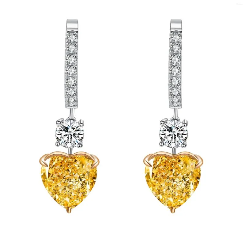 Dangle Earrings Zhanhao S925 Silver Heart Shaped Simulated Yellow Pink Diamond For Women