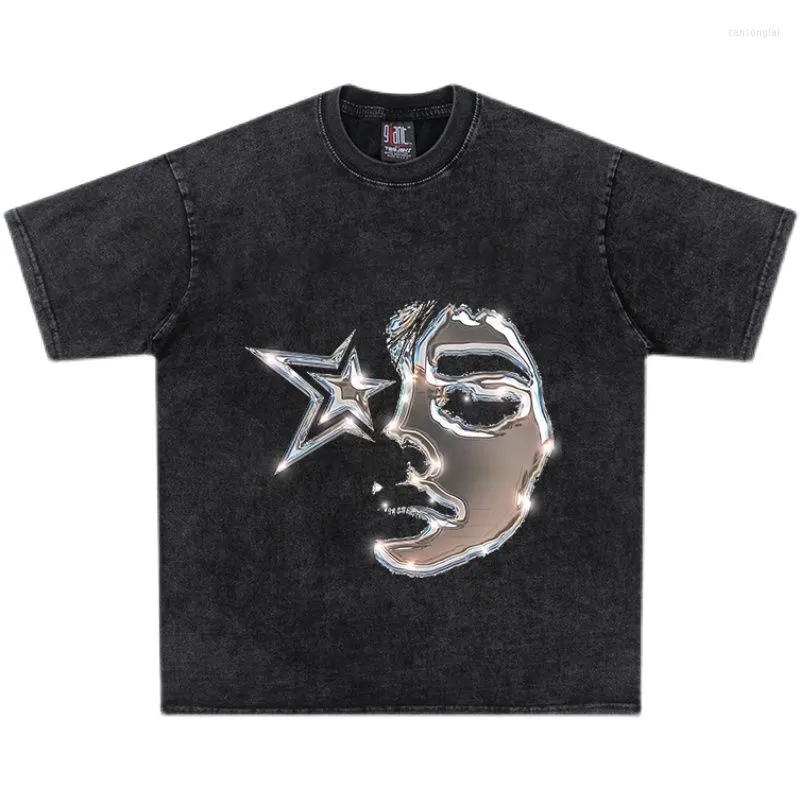Męskie koszulki Streszczenie pół-ludzka twarz O-Neck GOTH GOMASOWANA T-shirt krótkie rękawie Hip Hop Casual 2023 HARAJUKU Y2K TOPS