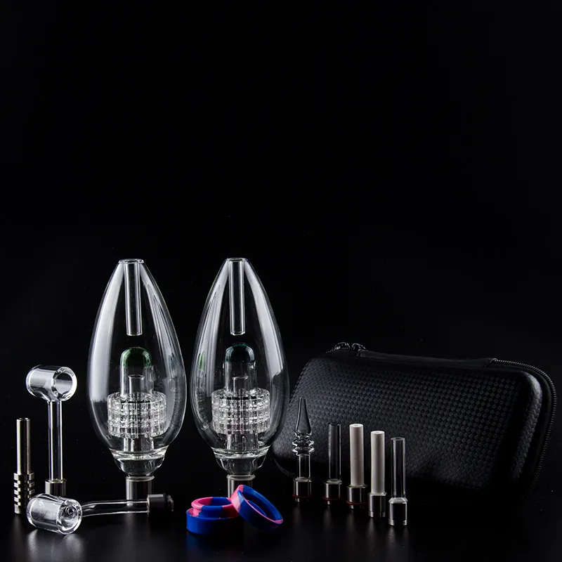 Chinafairprice NC064 Smoking Pipe Dab Rig Glass Bong Bag Set 510 Punta de cerámica de titanio Cuarzo Banger Nail Dabber Tool Silicon Jar OD 63mm Diamond Cut Perc Bubbler Pipes